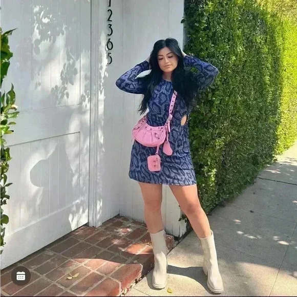 DANIELLE BERNSTEIN x WEWOREWHAT Ruched O-Ring brown snake Long Sleeve Mini Dress - Picture 2 of 5